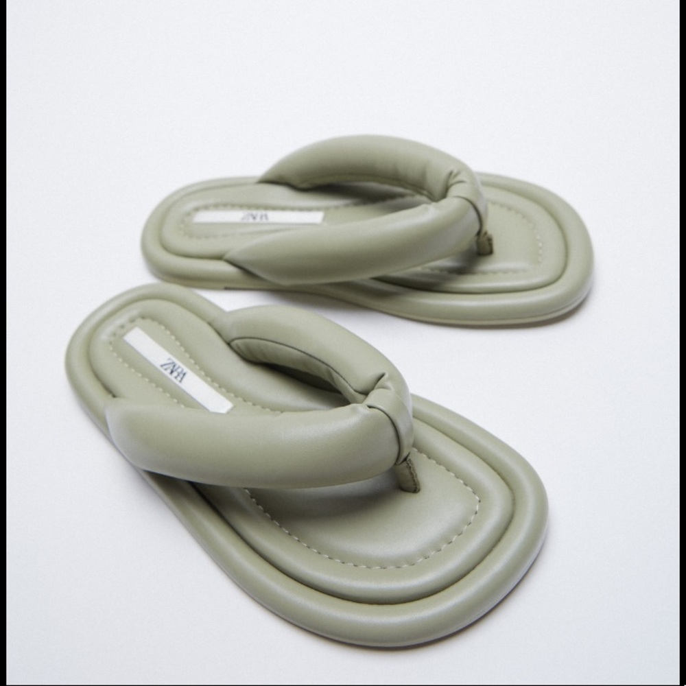 Zara leather green slides